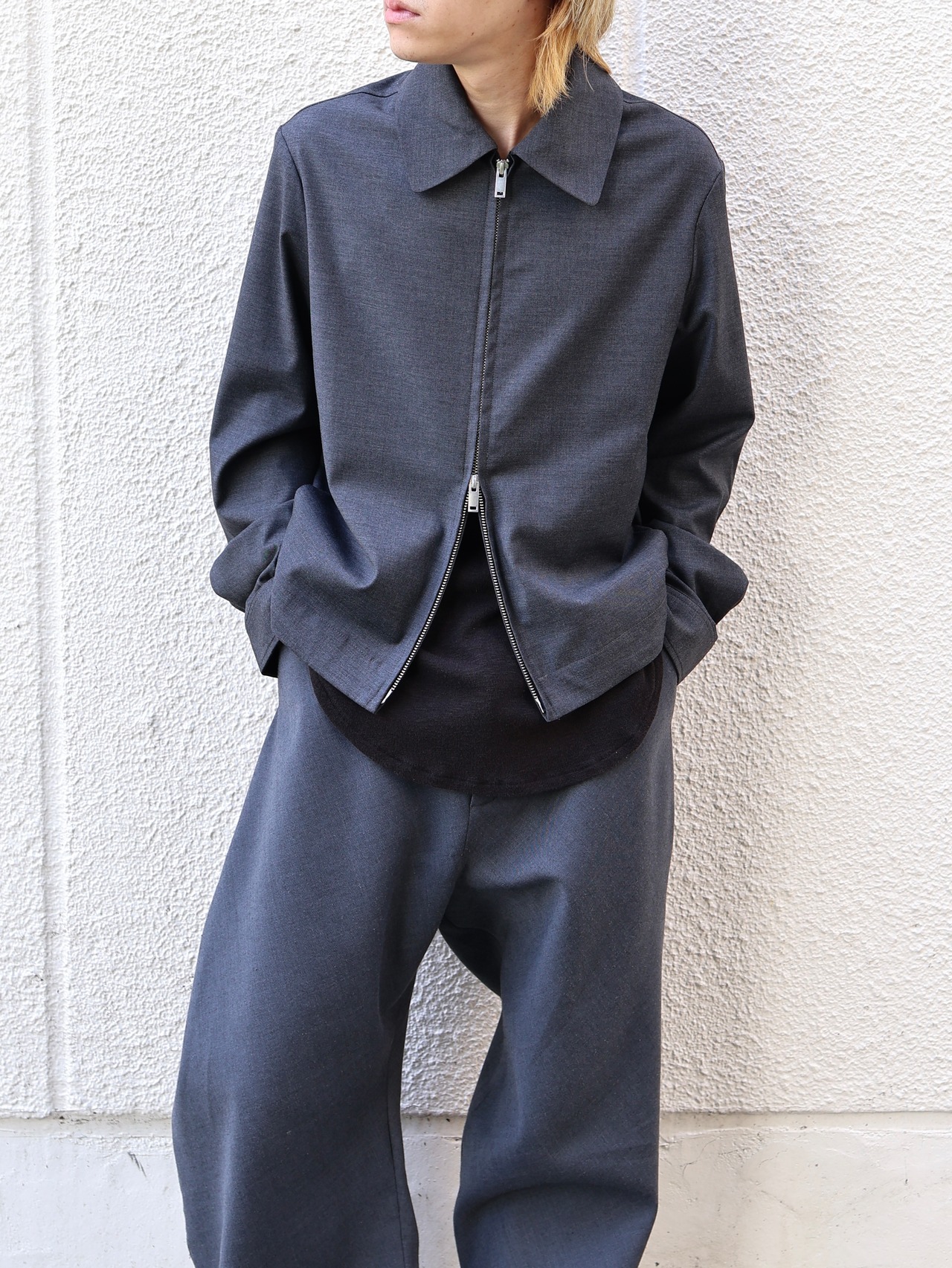 【+(plūs)】double zip minimal jacket/dark grey