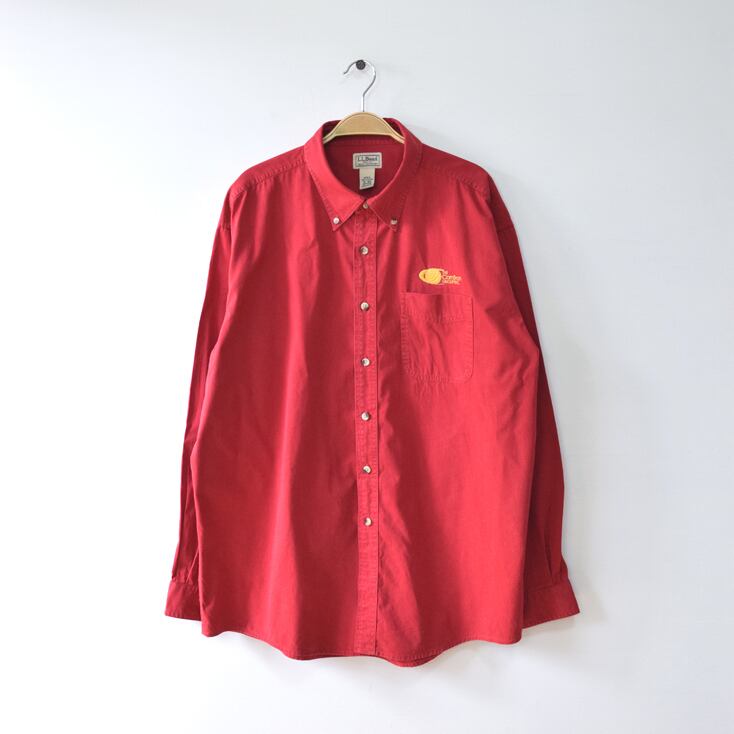 L.L.Bean コットン BDシャツ 長袖シャツ 刺繍ロゴ ワークシャツ 赤色 メンズXL LLビーン アウトドア 古着 @CA0350