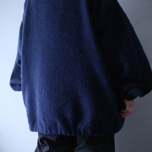 "狼×刺繍" over silhouette half-zip high-neck fleece pullover