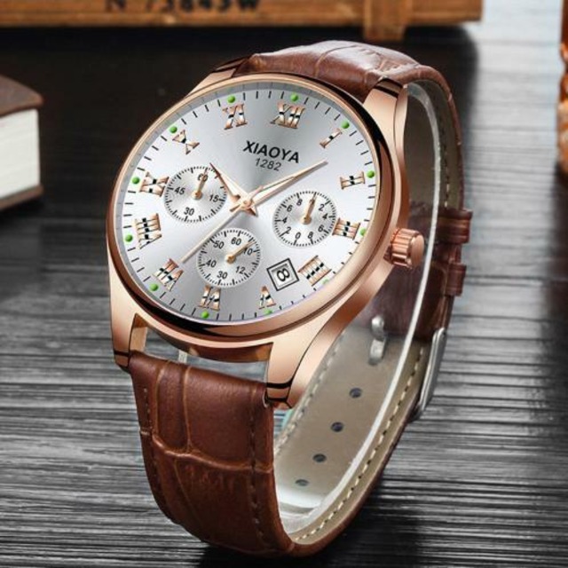 メンズ　腕時計　ラウンド　ブラウン　茶色　レザー　クォーツ時計　カジュアル　ビジネス　高級ブランド　Trendy-19-brown