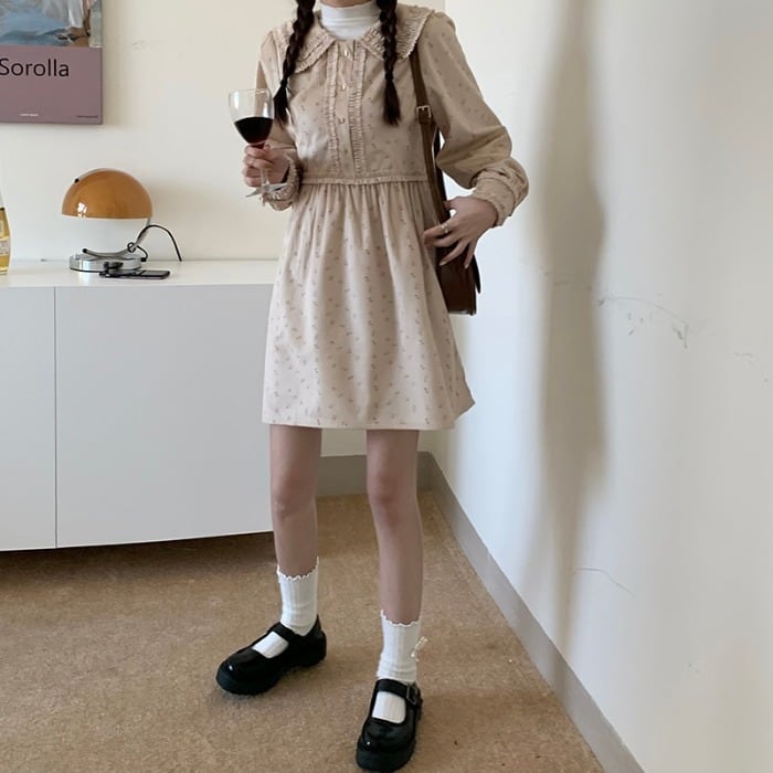 スタンダードフローラルドレス オータムウィンタースカート ショート レトロ 秋物 冬物 花柄 モンロー64132022386