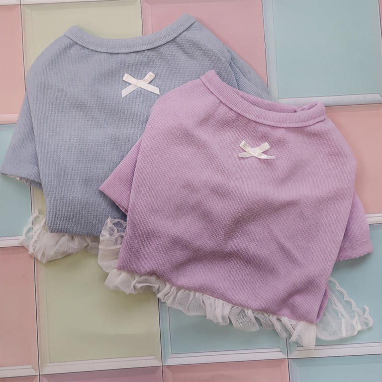 lurabo all in one S ~ XL 2color  /  犬服 オールインワン 秋 冬 春 ドッグウェア レース 重ね着 長袖 無地 シンプル 小型犬 中型犬 犬 服 ペット洋服 韓国犬服 ストレッチ素材