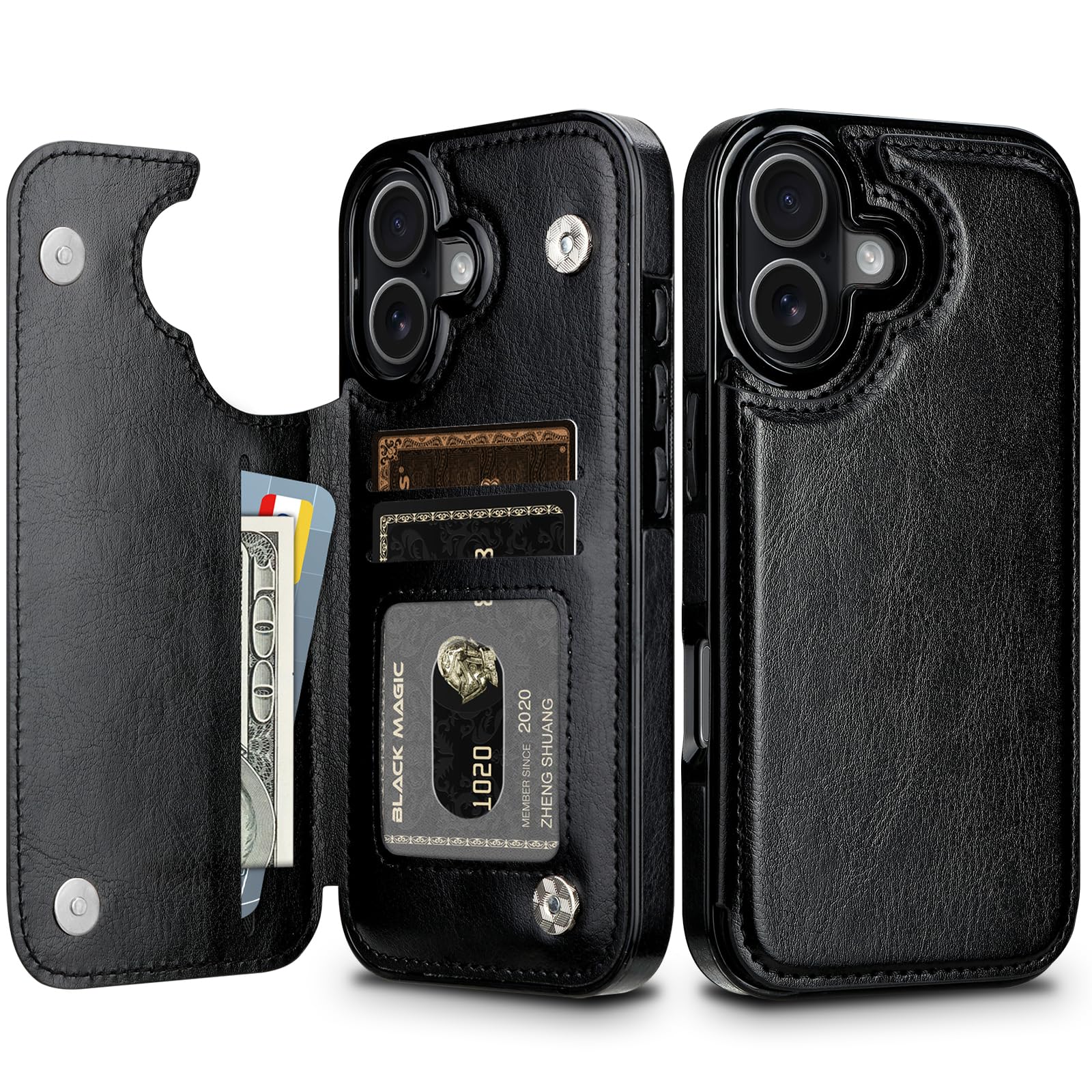 VOFOLEN for iPhone 17 ケース カード収納 背面 手帳型 いphone17 ケース カード入れ PUレザー スマホ 軽量 薄型 アイフォン 耐衝撃 落下防止 携帯スタンド機能 全面保護 iPhone 17カバー ブラック