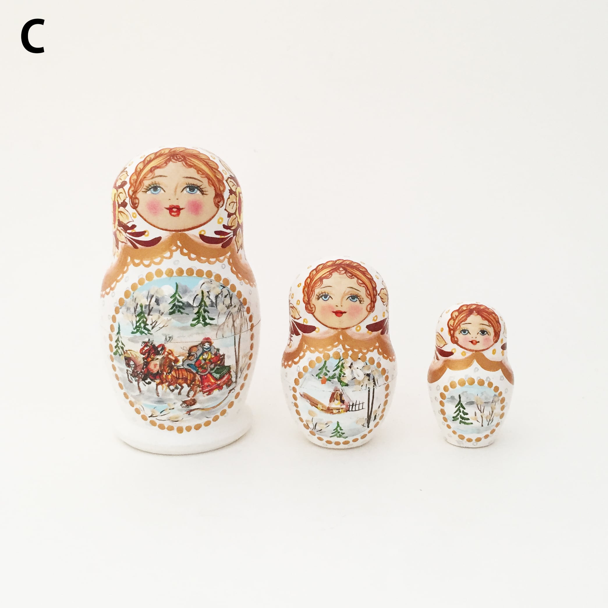 タチアナさんの冬景色マトリョーシカ（3個組/5種類）
