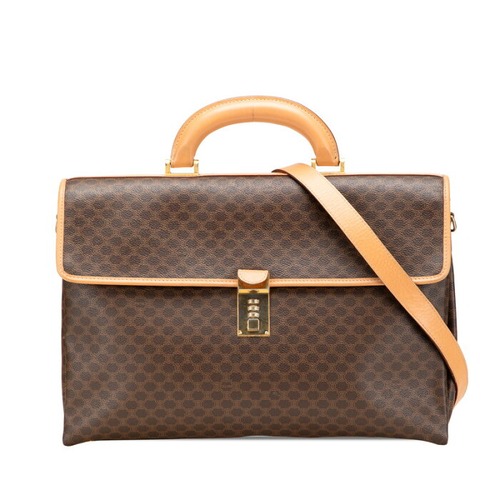 セリーヌ マカダム ビジネスバッグ ブリーフケース ショルダーバッグ 2WAY ブラウン PVC レザー メンズ CELINE 【中古】