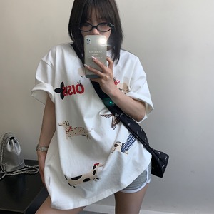 feichaiyoulaileカートゥーンのカワイイ犬プリント半袖Ｔシャツ
