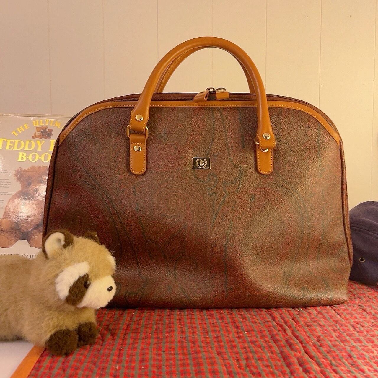 dark red paisley boston bag