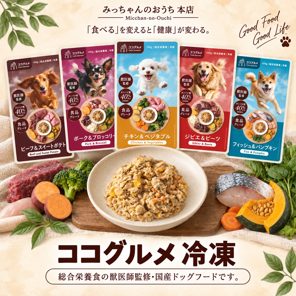 冷凍フード】ココグルメ 冷凍 100g 犬用 フレッシュフード 総合栄養食