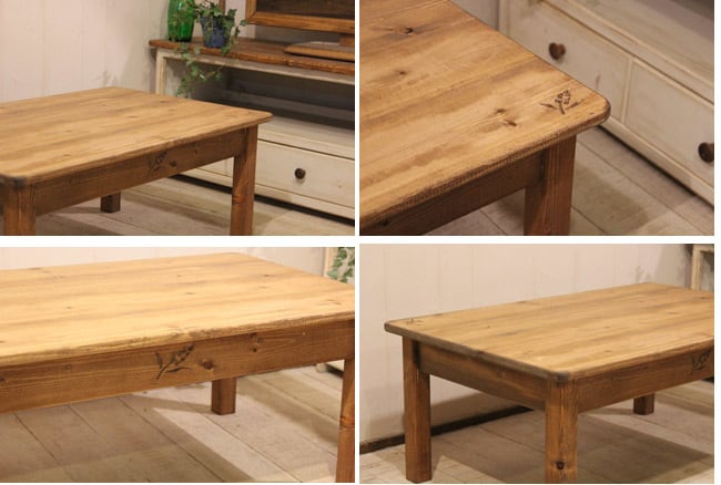 ハンドメイド シャビーなカントリーローテーブル90 棚板つき