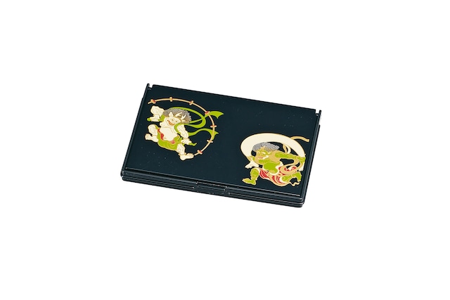 36-2507 携帯名刺＆カードケ－ス 黒 風神雷神 Portable Business Card Case w FUJIN adn RAIJIN