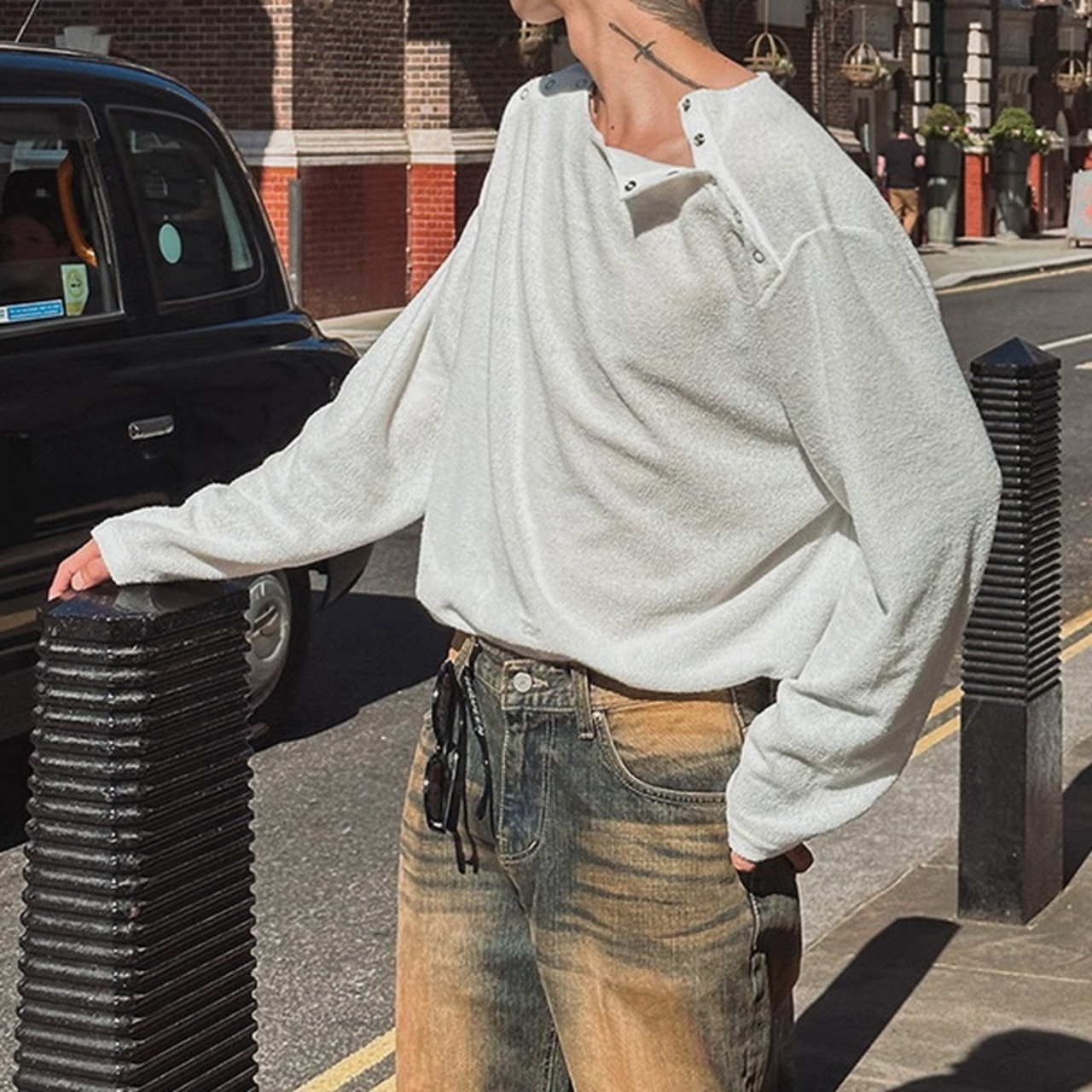 ネックスナップボタンロングTシャツ　991