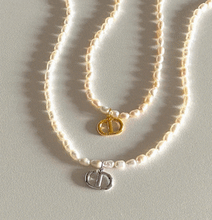 18k initial CD natural pearl necklace【 2color 】No.N012