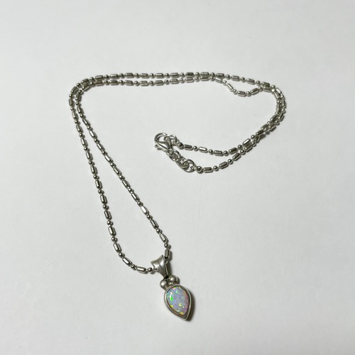 Vintage Southwestern Navajo Sterling Teardrop Synthetic Opal Pendant Necklace By Ervin Hoskie