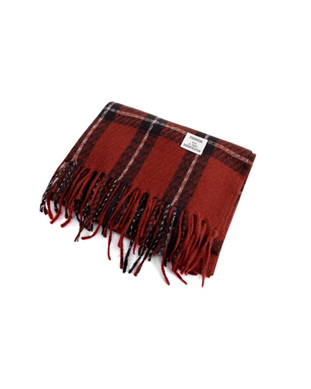 チェックフリンジウールマフラー G25140