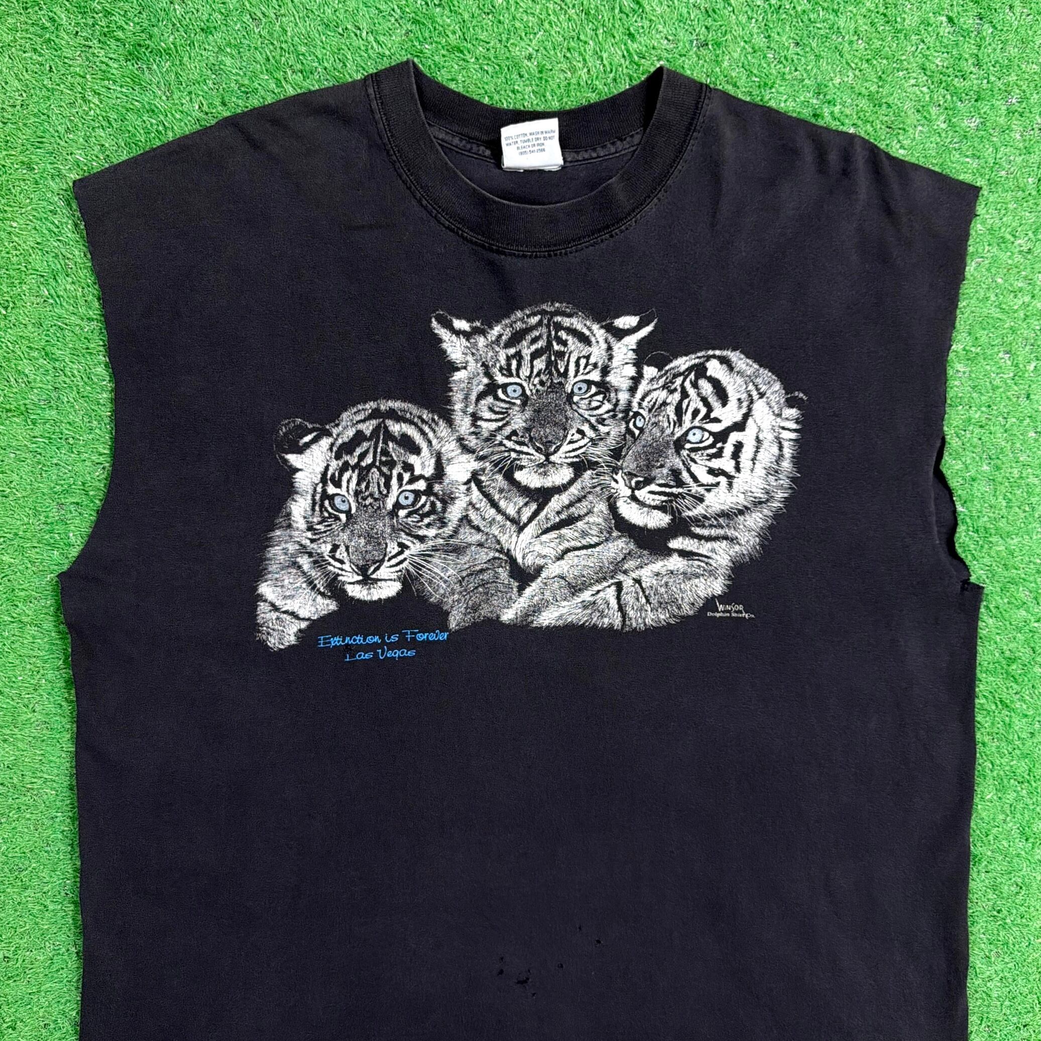 Men's】 90s ホワイトタイガー イラスト カットオフ Tシャツ