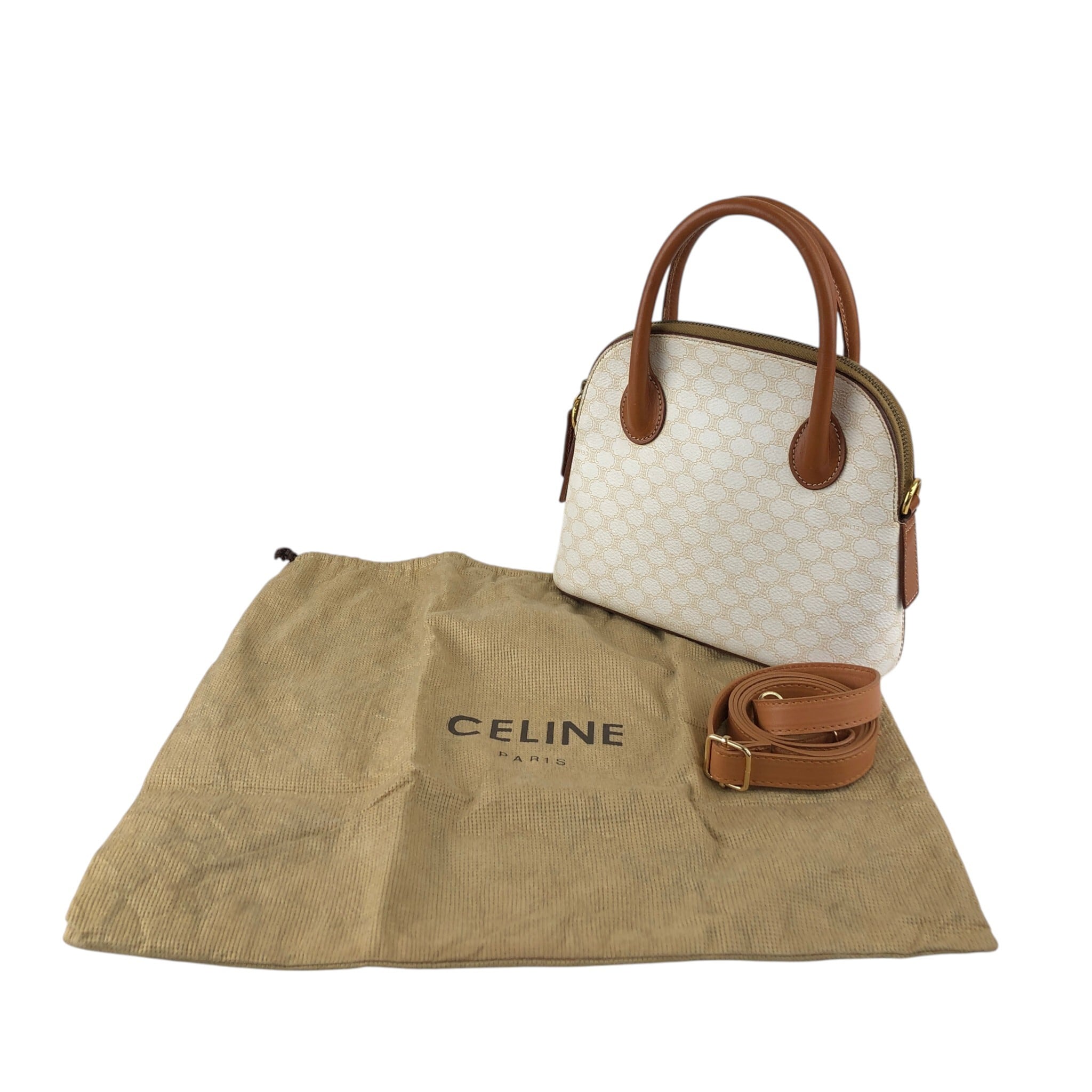 セリーヌ ショルダーバッグ 斜めがけ ホワイトマカダム柄 ゴールド金具 PVC CELINE セリーヌ マカダム ショルダーバッグ ホワイト PVC 2WAY