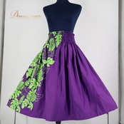 フラダンス 衣装 パウスカート パープル系  アロハスタンダード シングル フラ ダンス ALOHA STANDARDS パンの木柄 日本製 紫 緑 鮮やか ハワイアンプリント グリーン系 レッスン 練習  フラ ダンス衣装 パウスカート アロハスタンダード