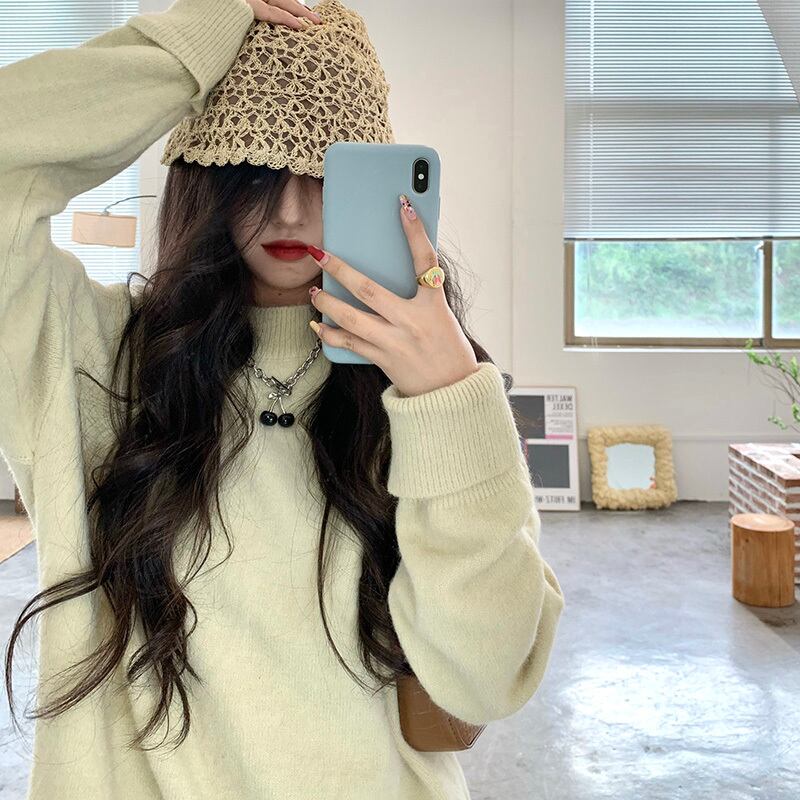 セーター ニットオータムウィンタースタンダードプルオーバー トップス レトロ 秋物 冬物 ブラックストロベリース12838833700