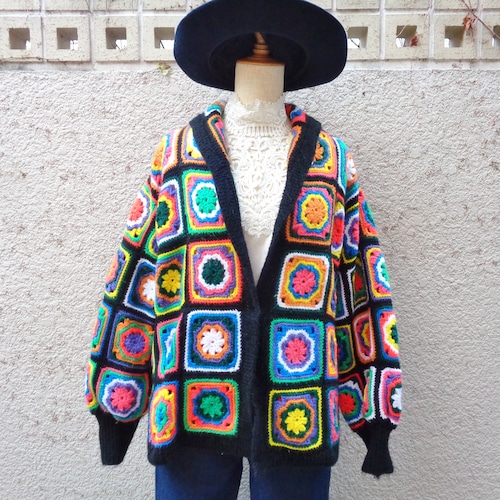 70's Granny square crochet cardigan／70年代 グラニースクエア クロシェ編みカーディガン