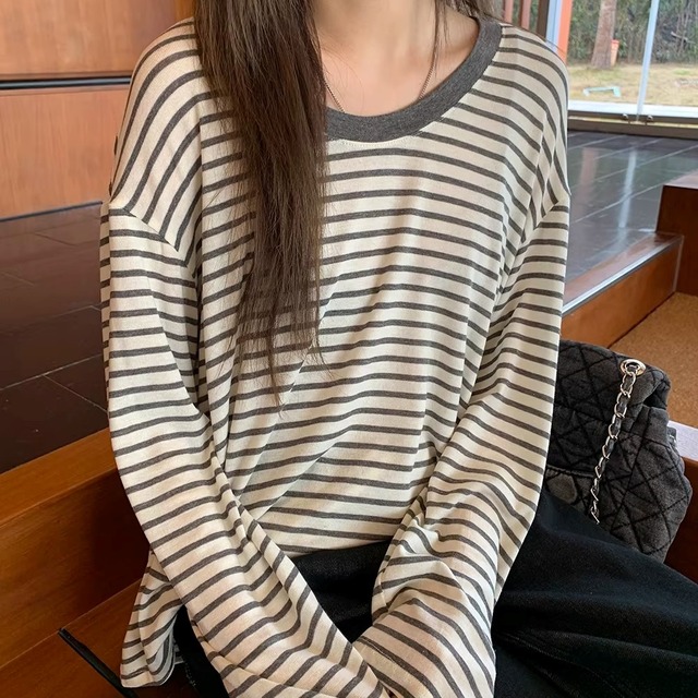 ボーダー 長袖 ヒップ丈 カットソー 2color ATO0209