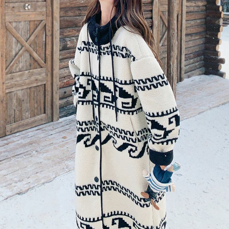 Nordic Wave-Pattern Sherpa Long Outerwear S0309