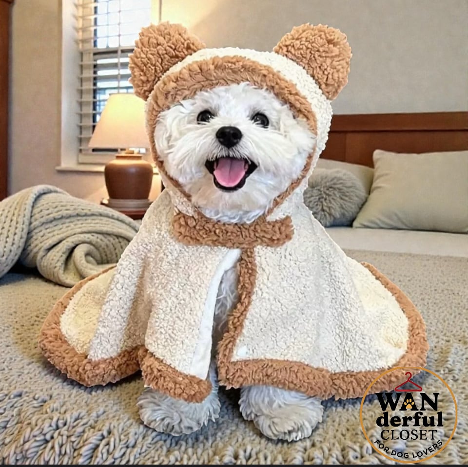 【犬服】ふわもこ くま耳ケープ|小型犬・中型犬用 3色展開 冬のあったかアイテム 1195