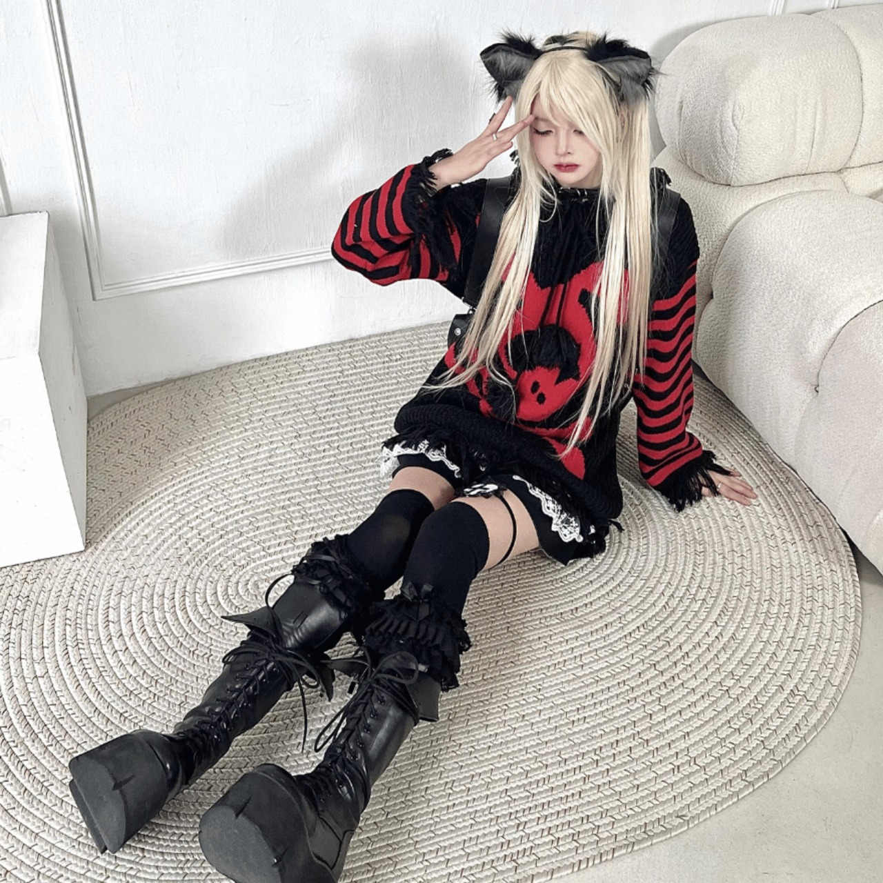 天使と悪魔 サブカル系 ファッション 春服 パンク ニット スカル柄 ストリート系 地雷系 量産型 ストリートファッション インディーズ Y2K 地雷服  | 天使と悪魔 サブカル系ファッション SEASONZ～サブカル系、地雷系、アイドル衣装専門～