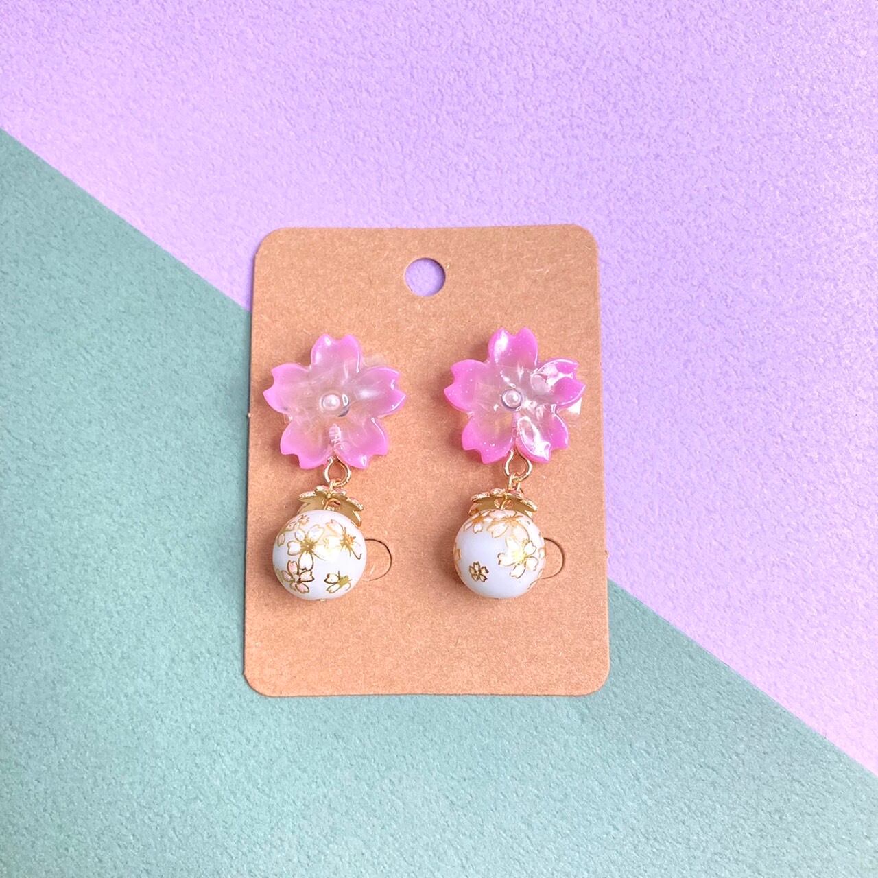 ピアス or イヤリング 】 和桜 レジン ピンク 花 フラワー 和服 浴衣