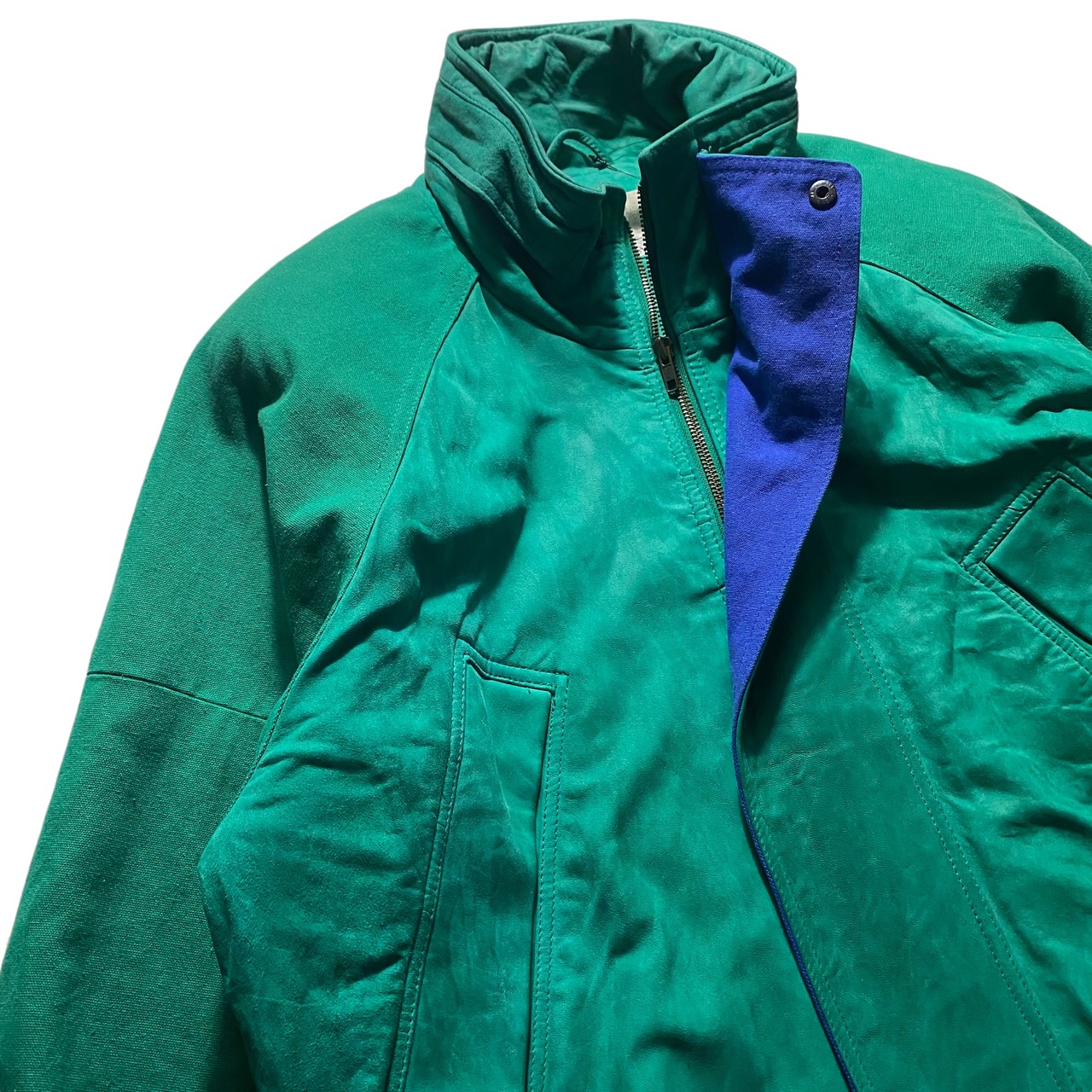 vintage PAUL STUART green leather × canvas blouson