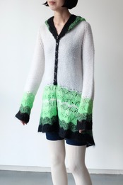 Crochet mohair lime green cardigan
