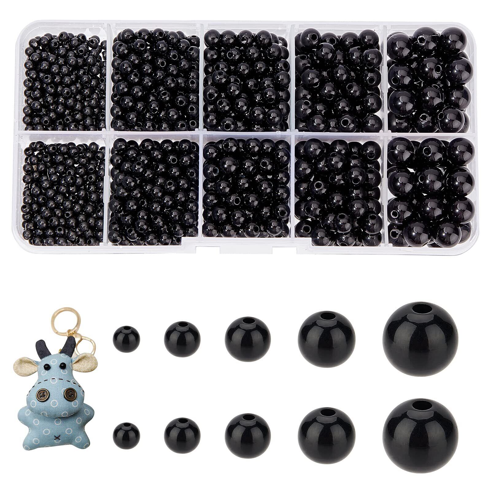 【数量限り】PH PandaHall ビーズ 1380個入り ぬいぐるみ目 目玉 動物 人形目 人形 アイ おもちゃ 目パーツ DIY縫製 クラフト 手作 ブラック 5サイズ 3mm/4mm/5mm/6mm/8mm