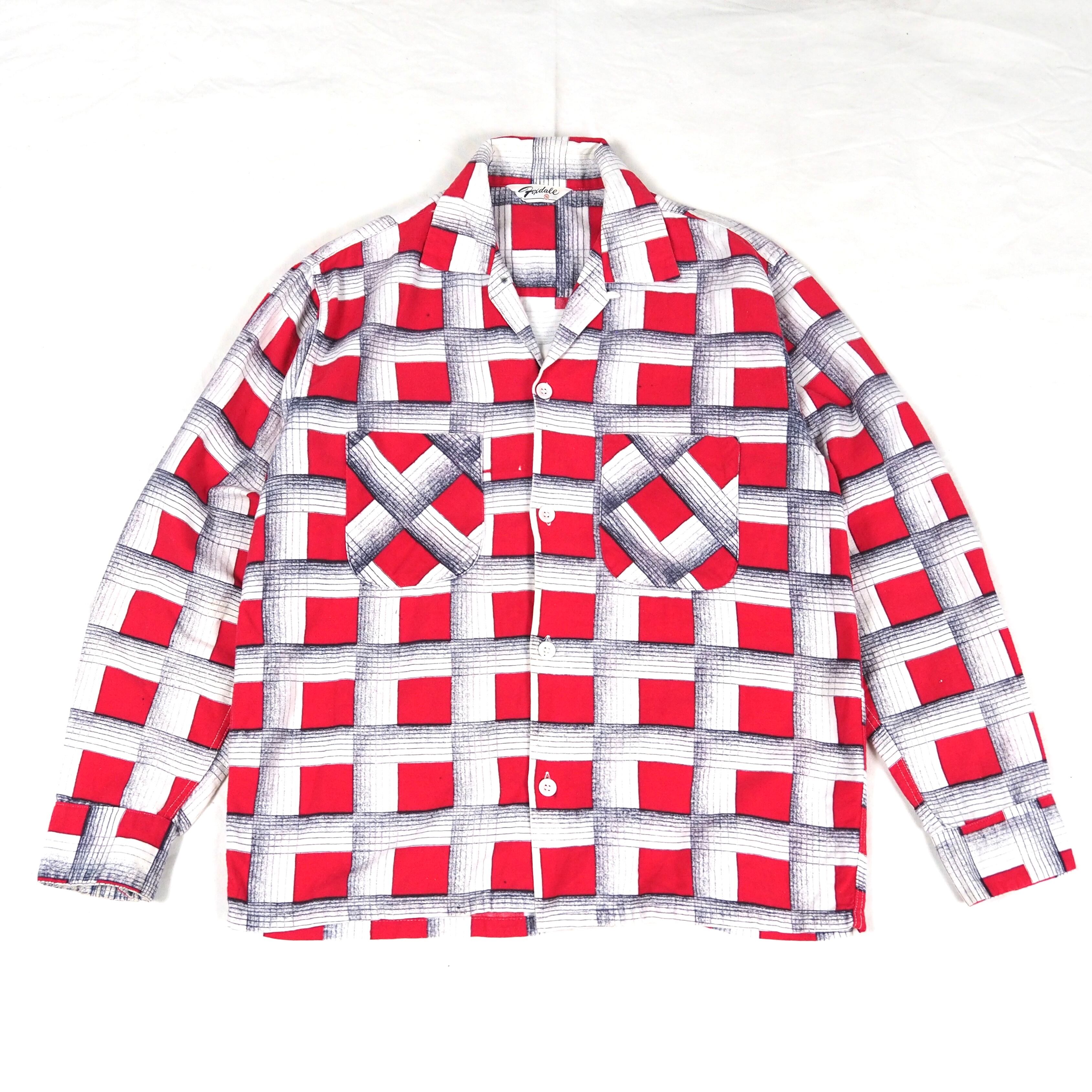 60's Foxdale print flannel open collar l/s shirt S