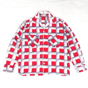 60's Foxdale print flannel open collar l/s shirt S