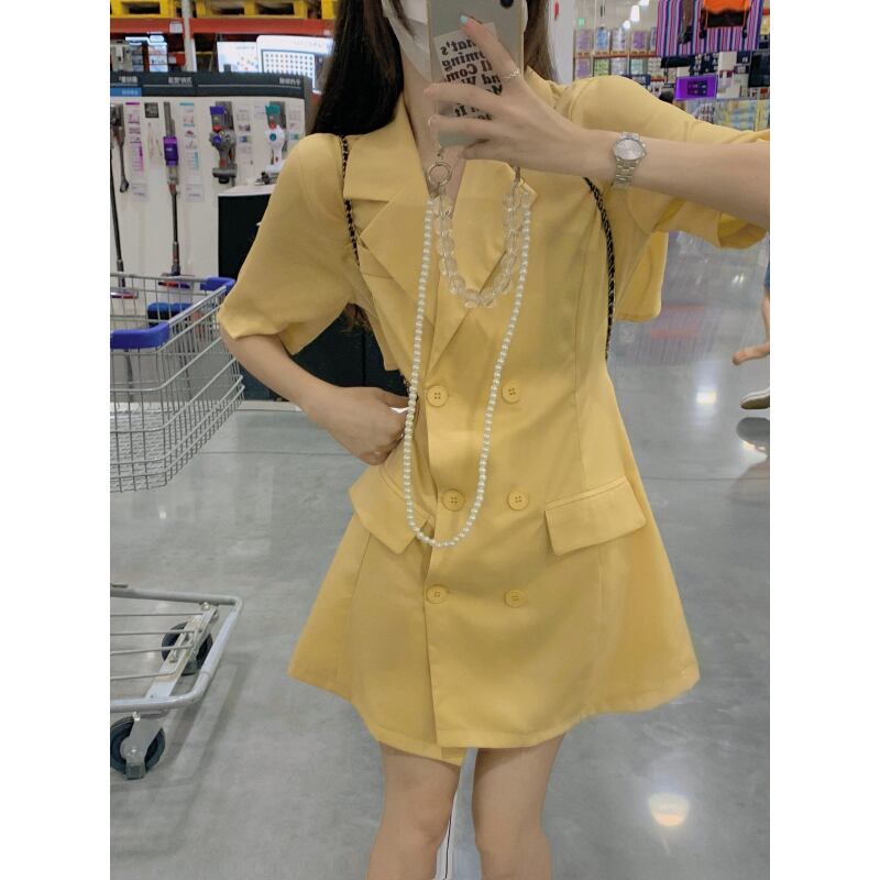 サマーイエロースカート スリットバックドレス 夏物 モンロー22436104401