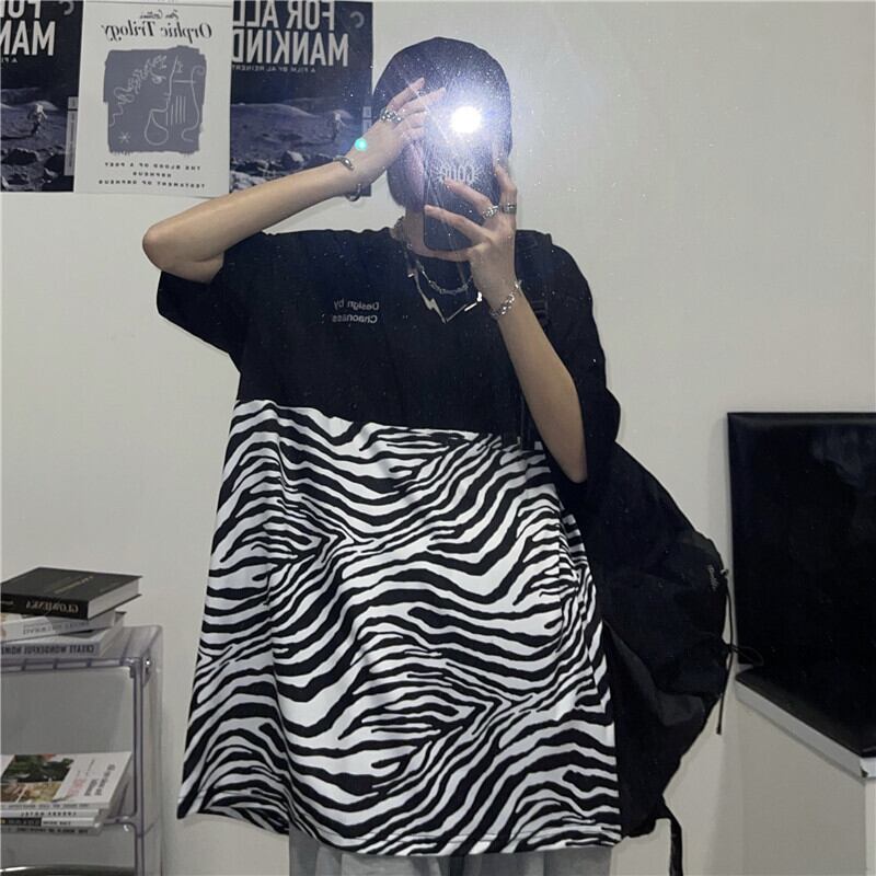 ダークルーズスプリングサマープリント柄Tシャツ トップス 大きめサイズ 春物 夏物 ステッチ ケッペル80062562567