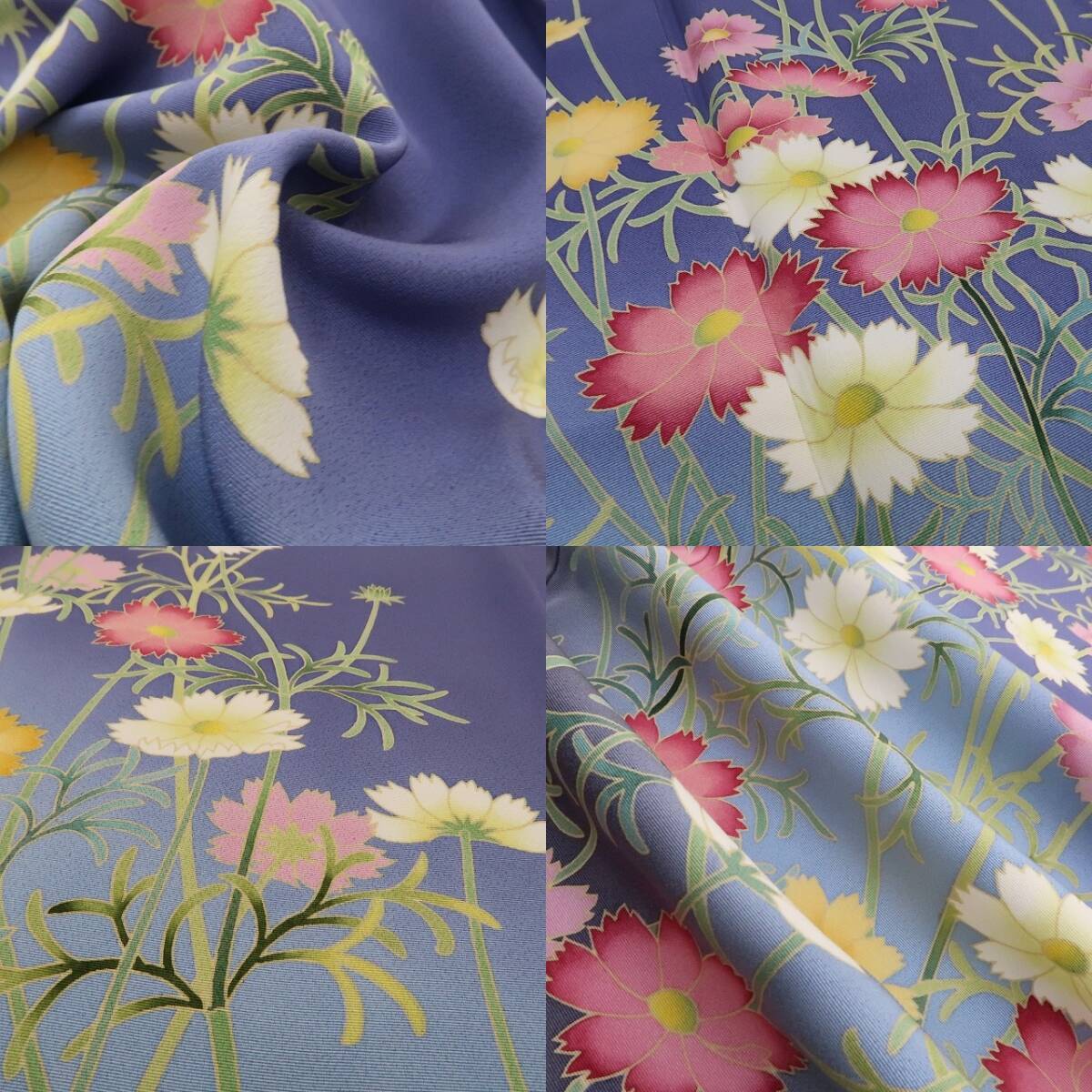 新品 鈴乃屋謹製 手描き友禅 秋桜 コスモス“花の調べに心澄ませば今か 