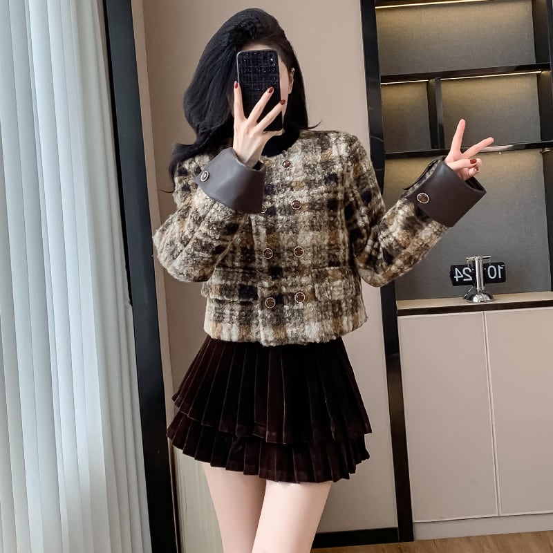 チェック柄のショートコートとスカートのセット set】チェック柄ショートコート×スカートセット M27688 | nanastyle