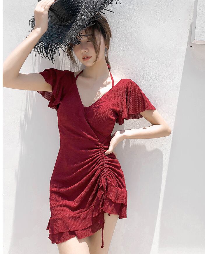 水着 2022新作 連体式水着 韓国風 水泳 ワンピース SNS映え 韓国ファション 着痩せ レディース