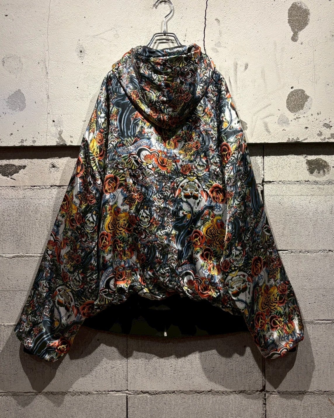 Caka otto】“Christian Audigier” Silk × Sweat Reversible Zip Up
