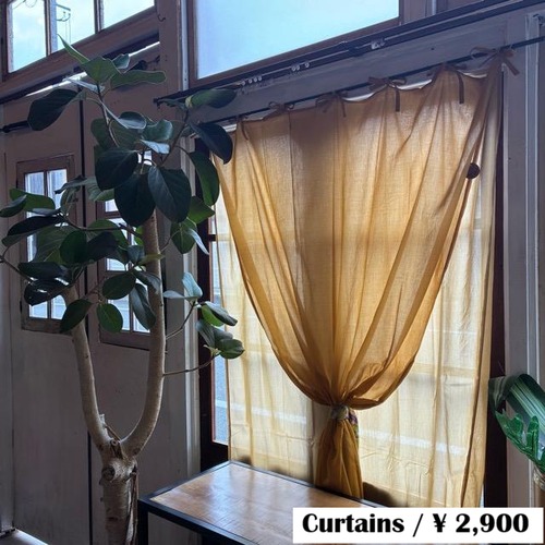 India Cotton voile double curtains Mustard 100×180cm　　インド　コットンボイルダブルカーテン　マスタード　腰高窓カーテン　レースカーテン　グリーン