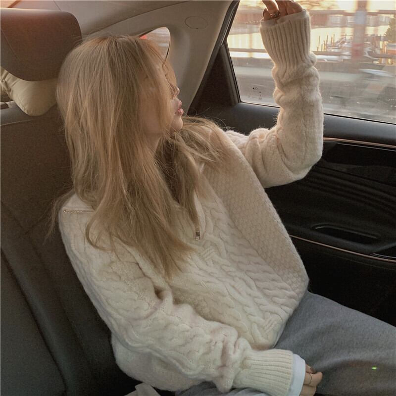 スタイルホワイトルーズセーター オータムウィンタートップス コート ロング 秋物 冬物 モンロー1623421939