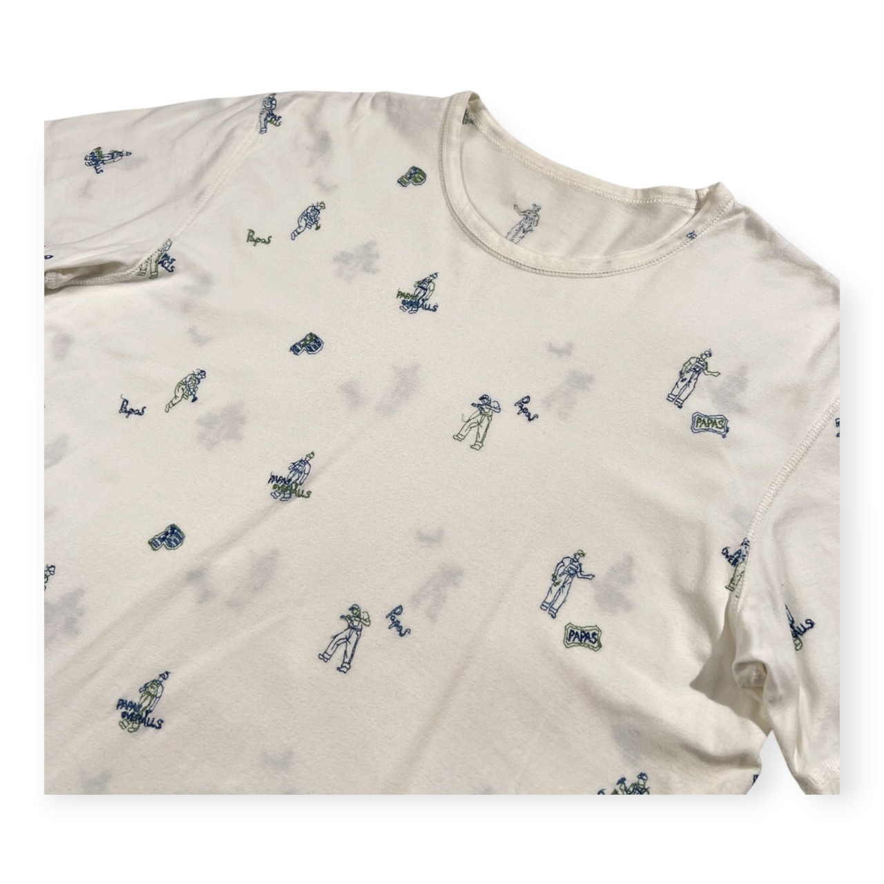 Papas パパス 刺繍 総柄 半袖Tシャツ カットソー サイズ 50 L /ホワイト/メンズ/日本製
