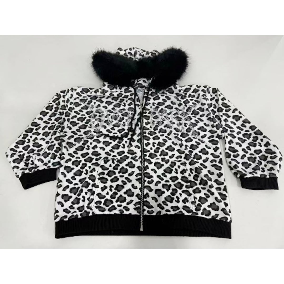【近日発売予定】ラインストーン★ネコ耳ブラックレオパードファーZIPパーカー