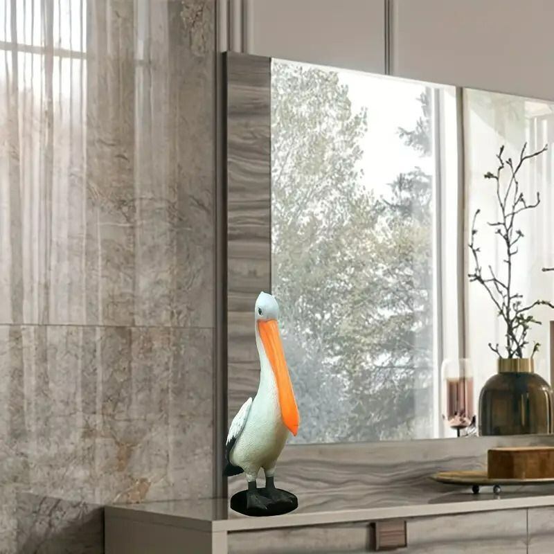 【美品】トリ　鳥　ペリカン　木彫り　置物　インテリア　工芸品　美術品　A3175 オブジェ ペリカン 置物 アニマル 動物 鳥 像 樹脂 リアル インパクト