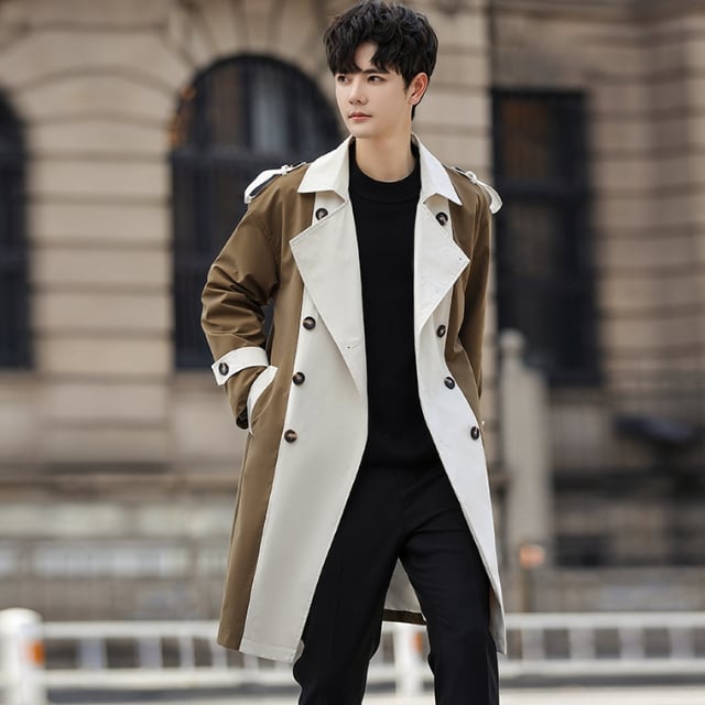 【予約販売】コート トレンチコート アウター ミドル丈 防寒 メンズ ビジネス バイカラー シンプル 防寒 お洒落 こなれ感 ベーシック 秋冬 大きいサイズ M/L/XL/2XL/3XL