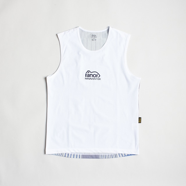 ranor（ラナー）STRIPE PW NS - BLUE　ストライプパッチワークノースリーブ メンズ・レディース バックメッシュスリーブレス