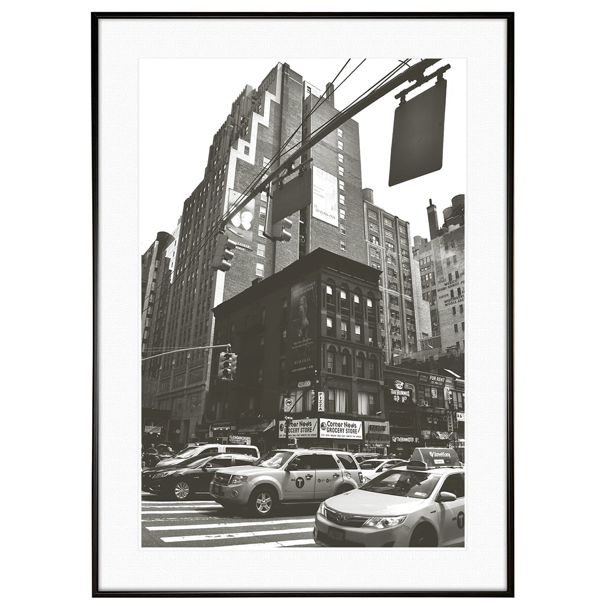 アメリカ写真 ニューヨーク イエローキャブ インテリア モノクロアートポスター額装 AS0688