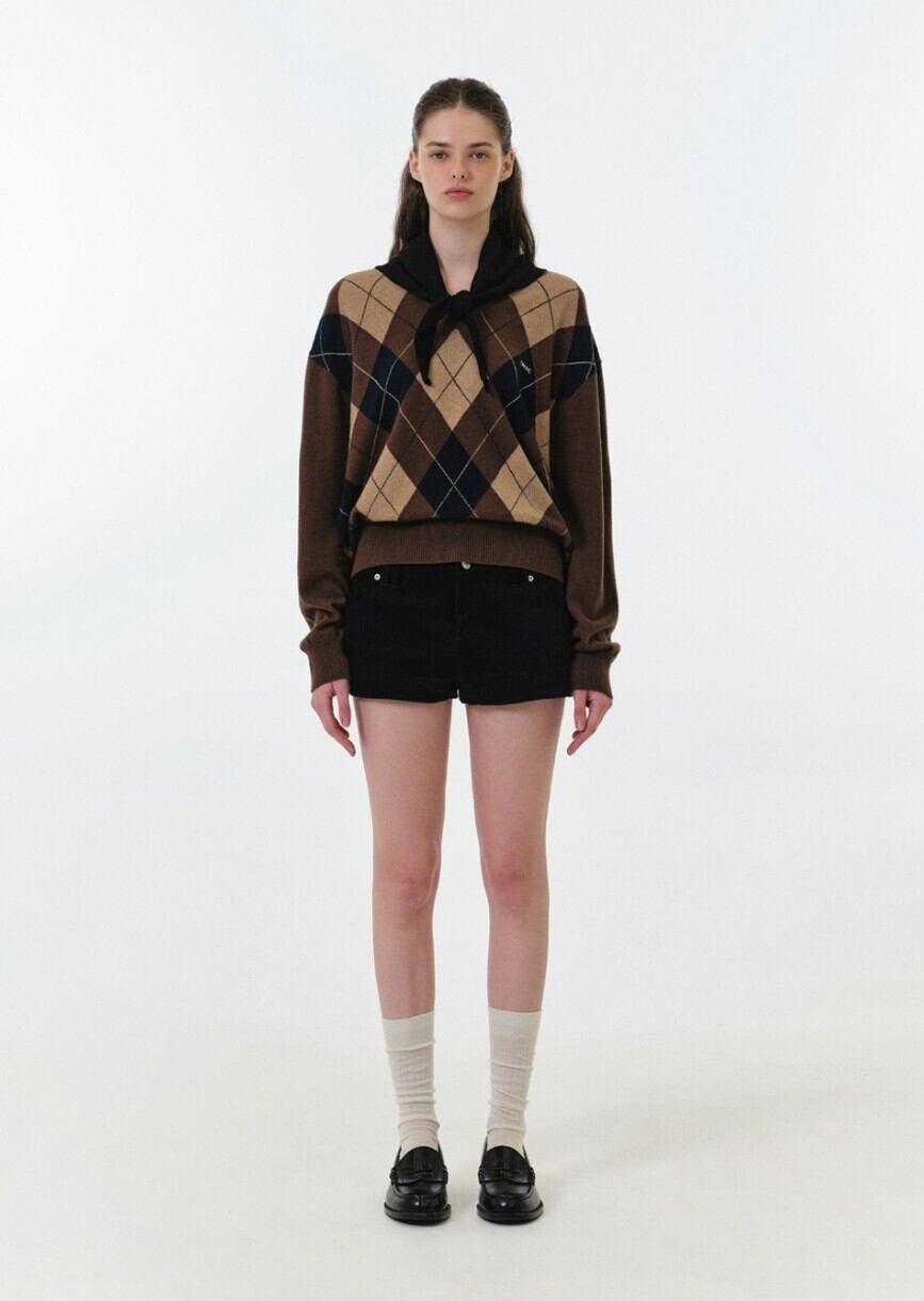 GROVE MOMO ARGYLE KNIT ニット 韓国 ☆IVE ユジン 着用！！【GROVE】MOMO ARGYLE KNIT (BROWN) | もごつ