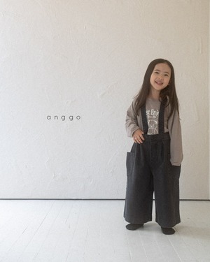 【anggo】サスペンダー付きワイドデニム ブラック 80〜120cm 241016