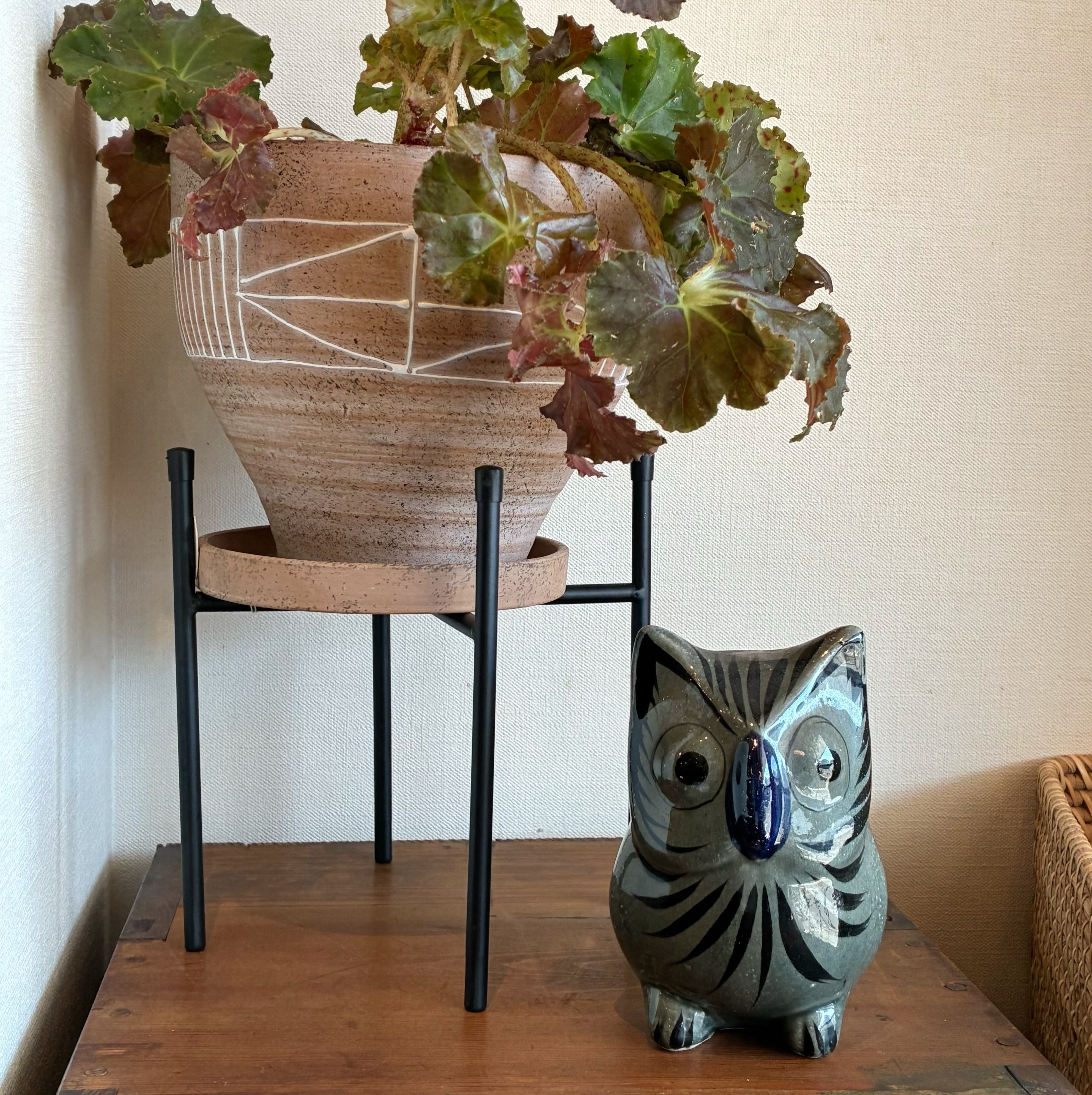 ヴィンテージ トラナ焼き　フクロウオブジェ　フクロウ　守り神　ブルー トナラ焼きのフクロウ Made in Mexico | POTLATCH